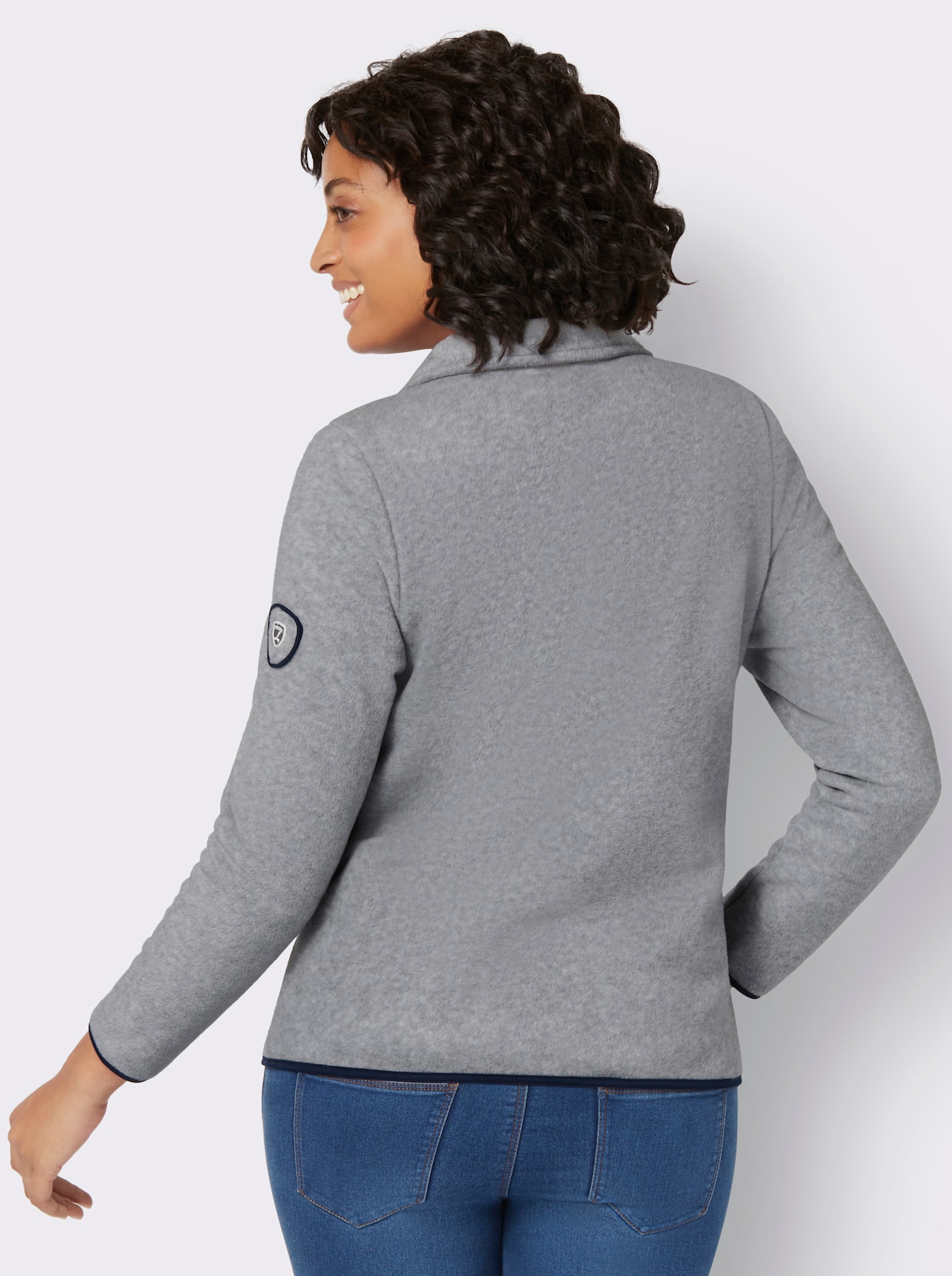 Fleecejacke mit Stickerei - grau-meliert