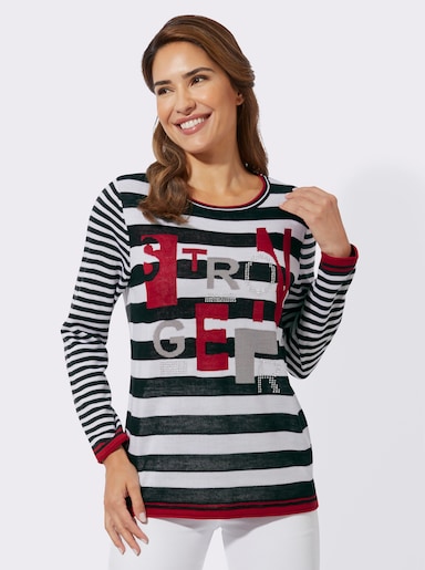 Rundhalspullover im Ringel-Dessin - schwarz-weiß-gestreift