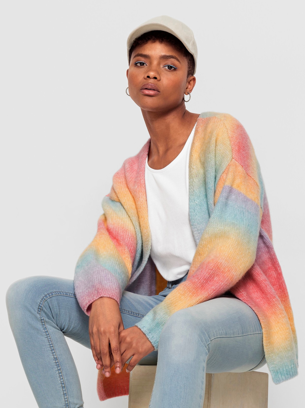 Strickjacke - mint-flieder-gemustert