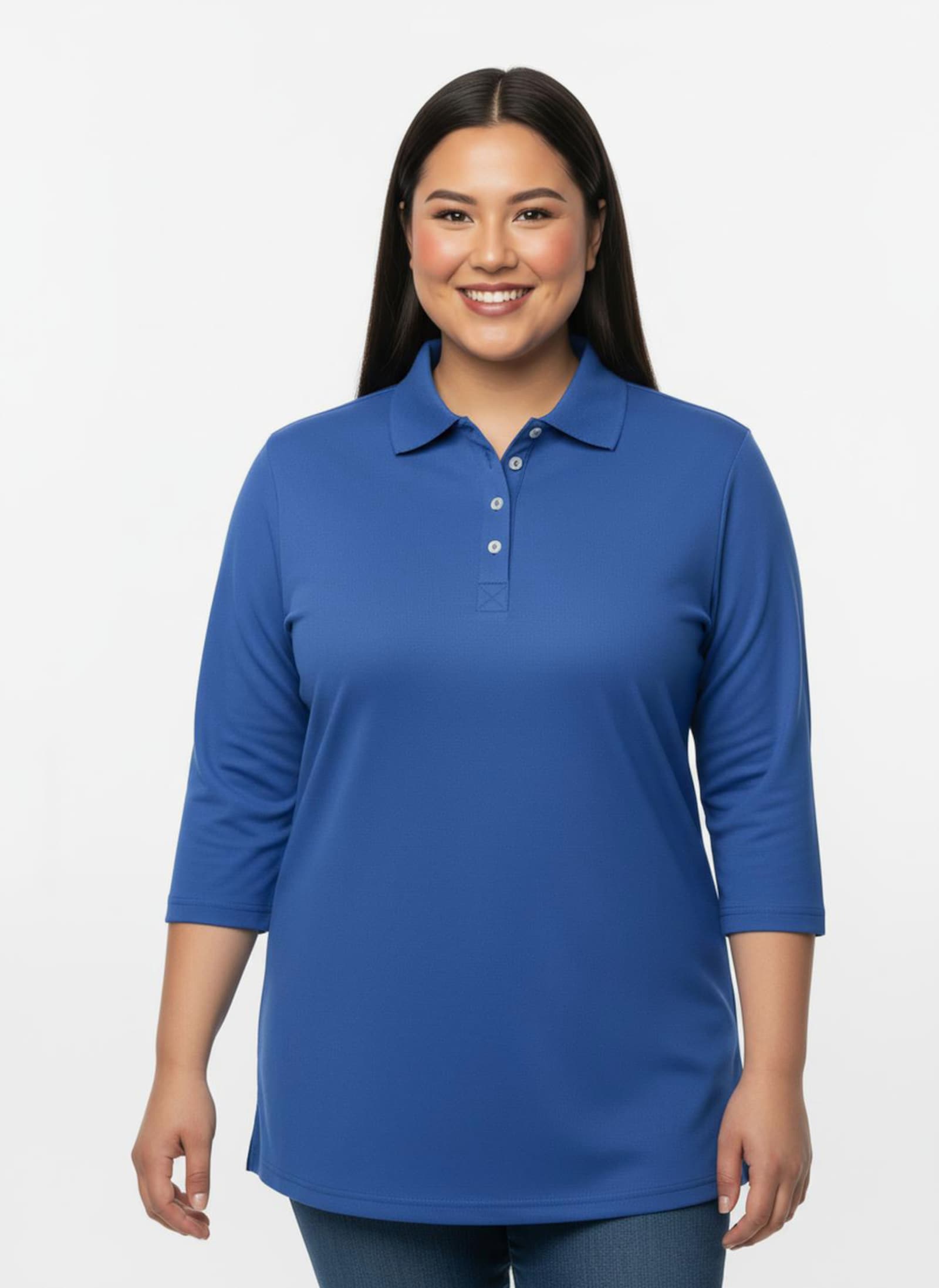 Longshirt mit kurzer Knopfleiste - royalblau