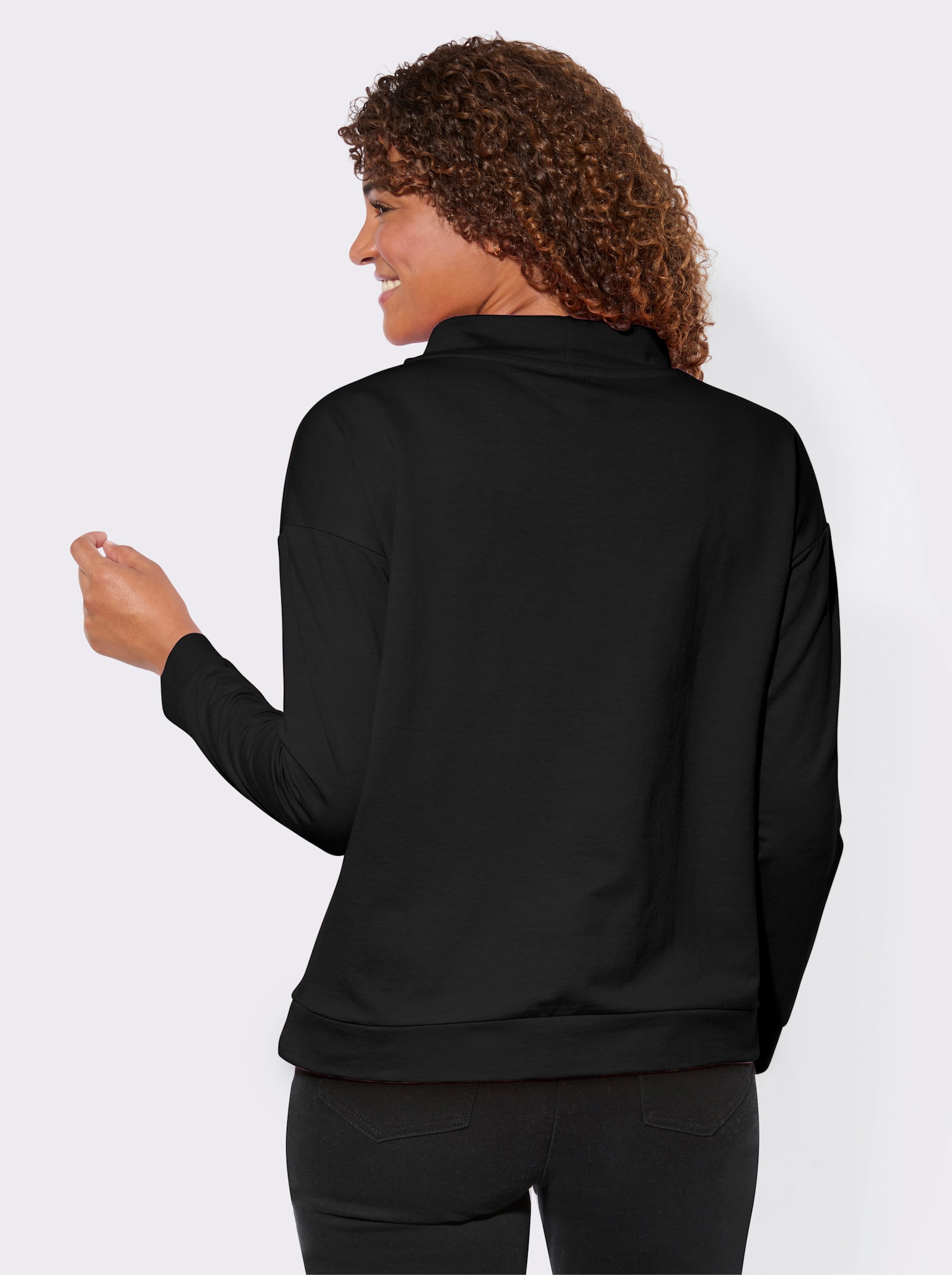 Sweatshirt mit Kordelzug - schwarz