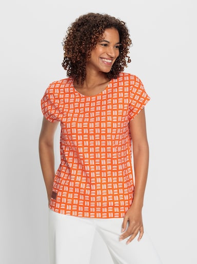 Print-Shirt aus reiner Baumwolle - orange-ecru-bedruckt