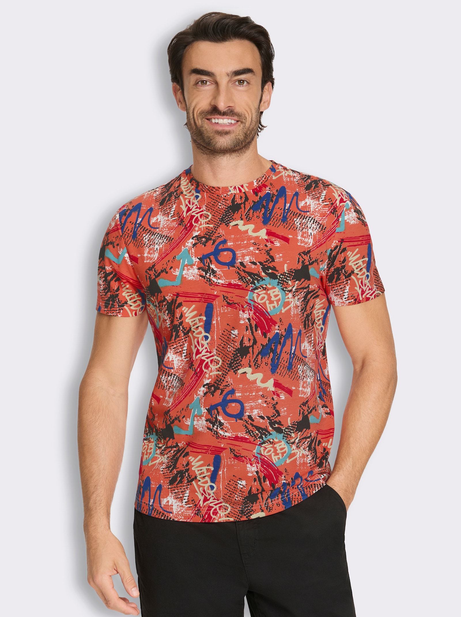 Marco Donati Kurzarmshirt mit Allover-Print - orange-bedruckt