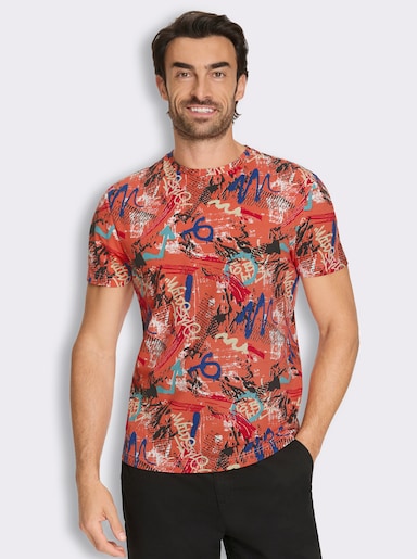 Marco Donati Kurzarmshirt mit Allover-Print - orange-bedruckt