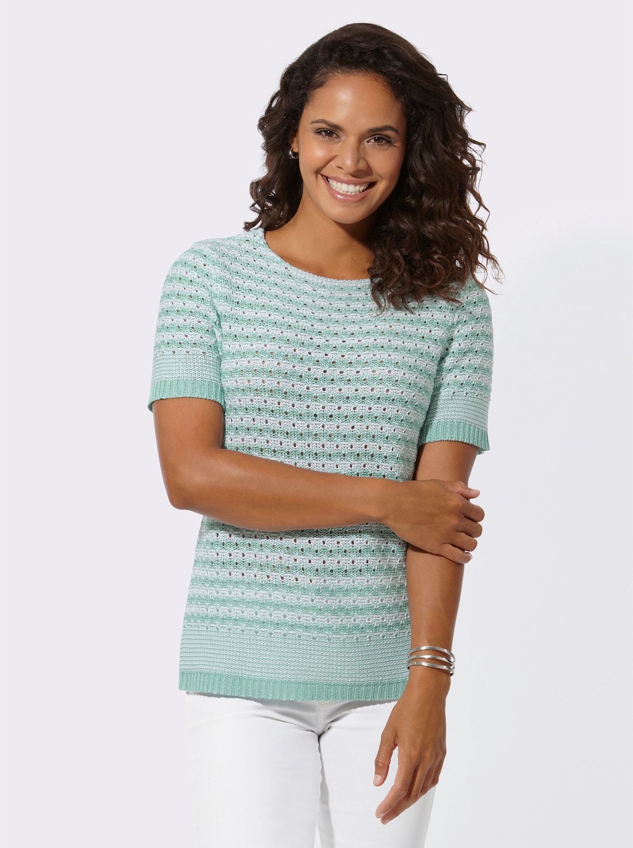 Pullover met korte mouwen - mint/wit gedessineerd
