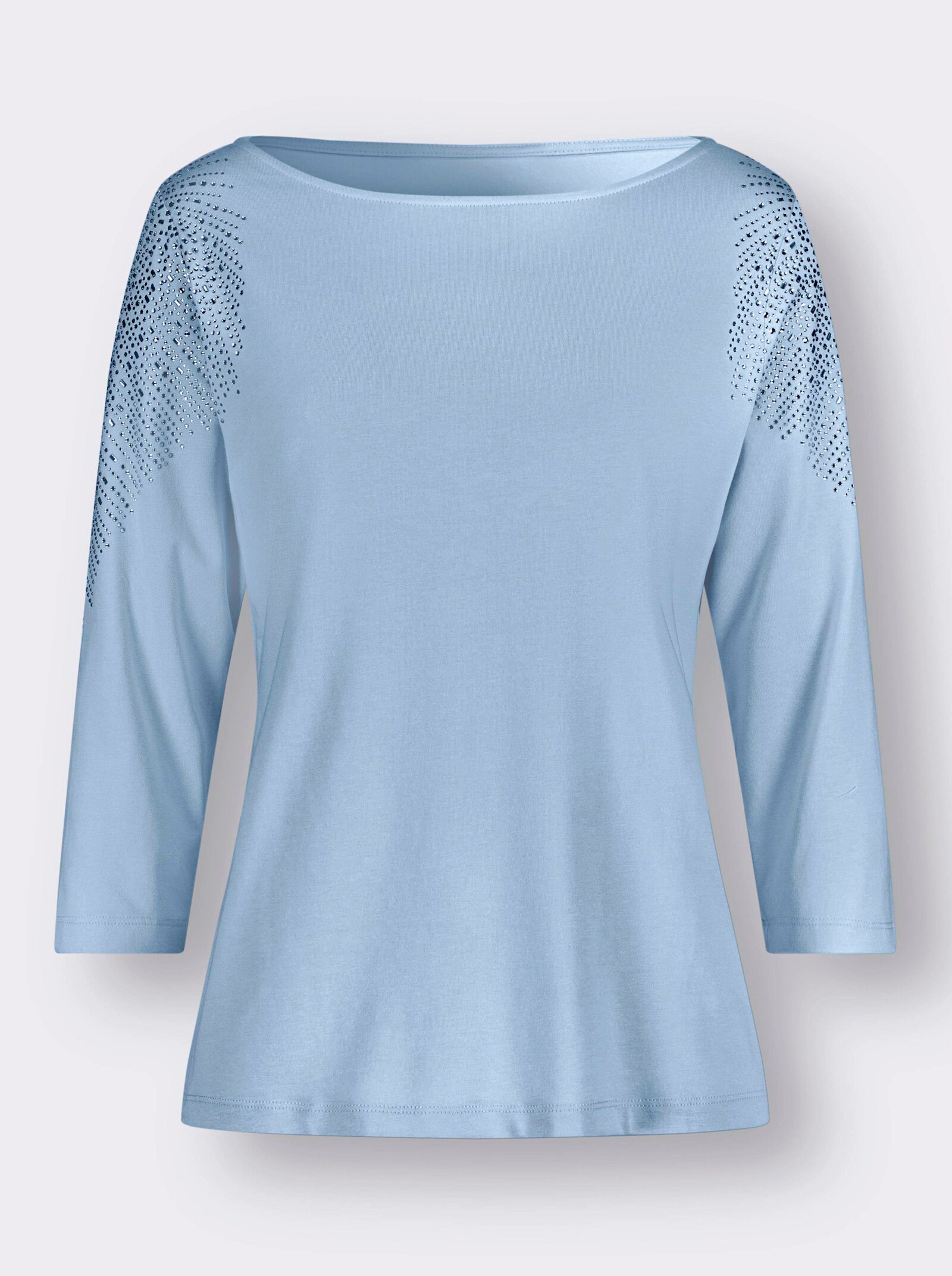 T-shirt à manches 3/4, encolure en U - bleu clair