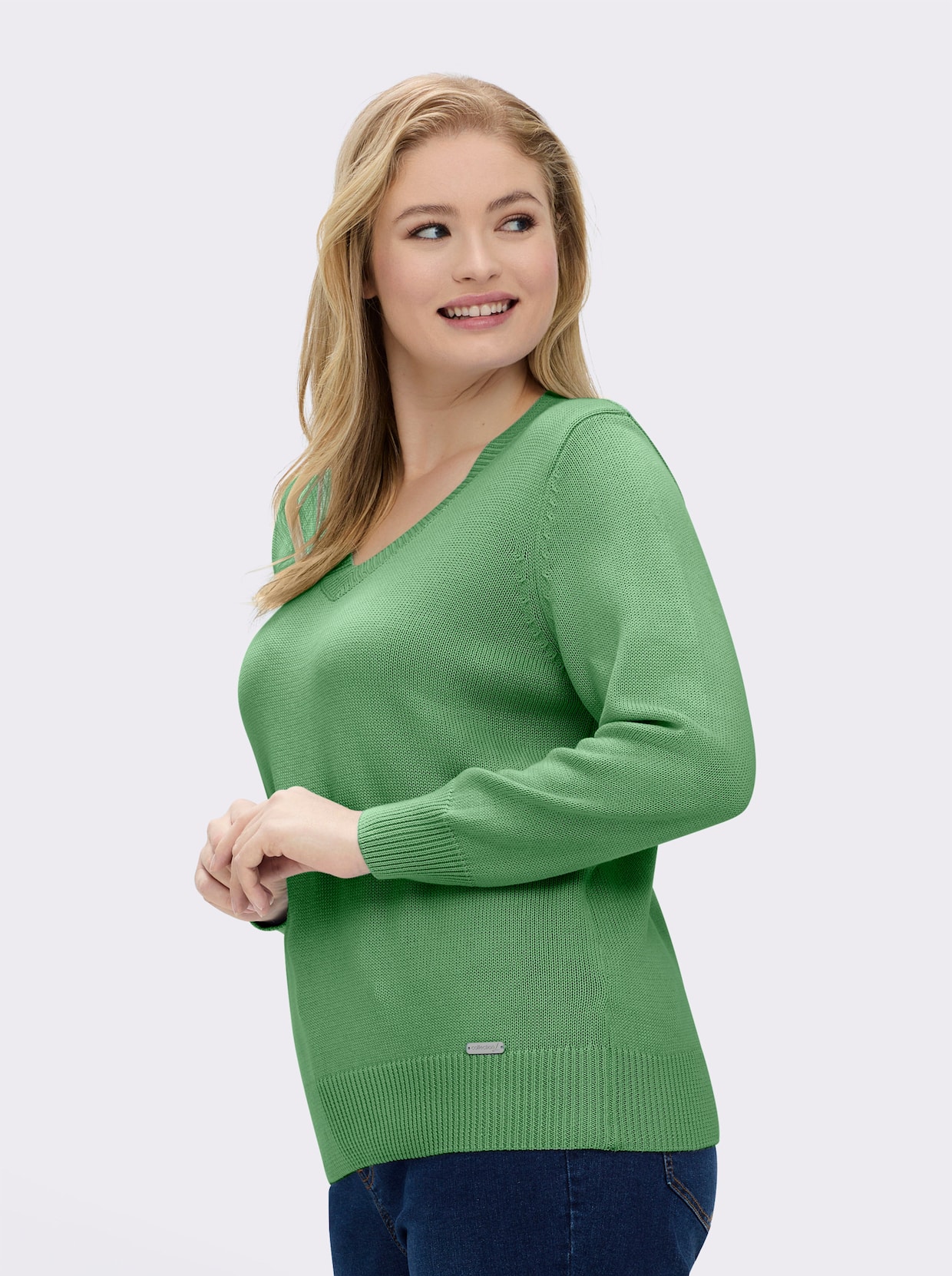 V-Ausschnitt-Pullover mit Baumwolle - apfel