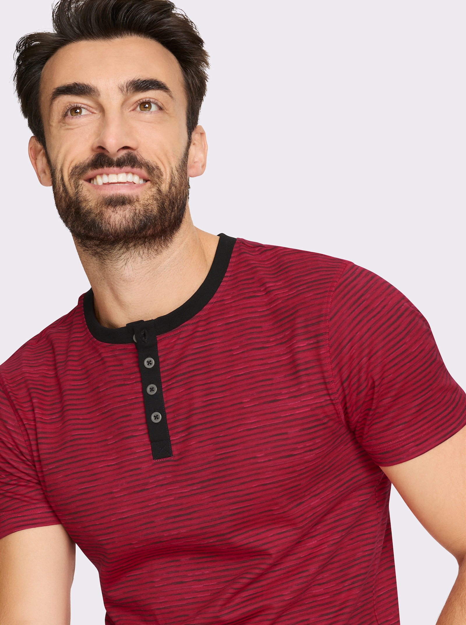 Catamaran Kurzarmshirt in Streifen-Dessin - rot-schwarz-gestreift