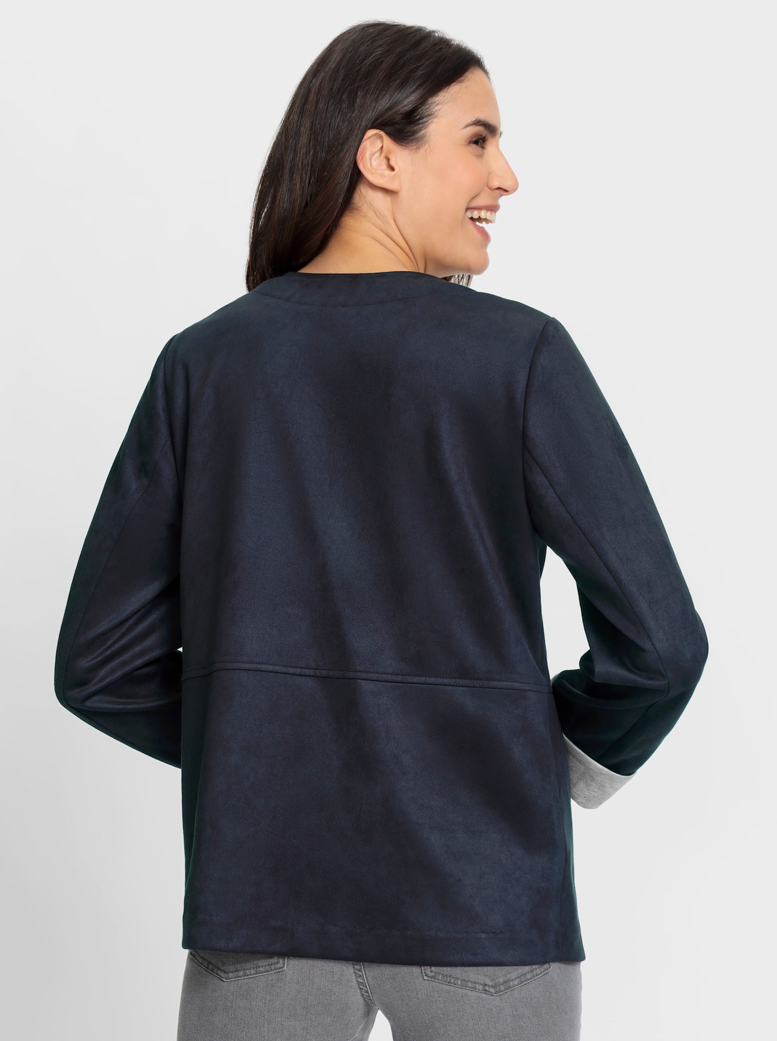 Lederimitat-Blazer in Velours-Optik - marine