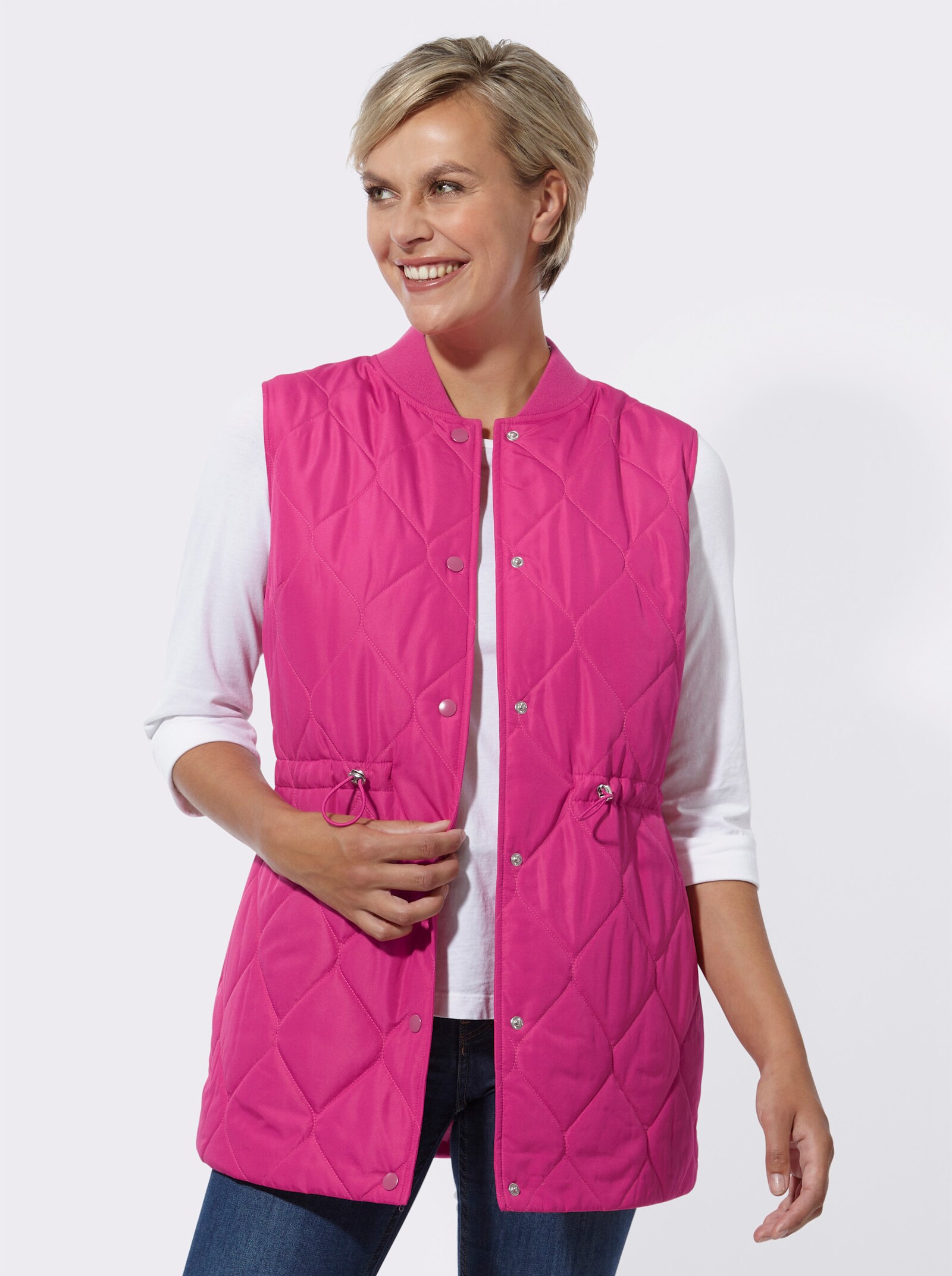 Longweste mit Taillenregulierung - fuchsia