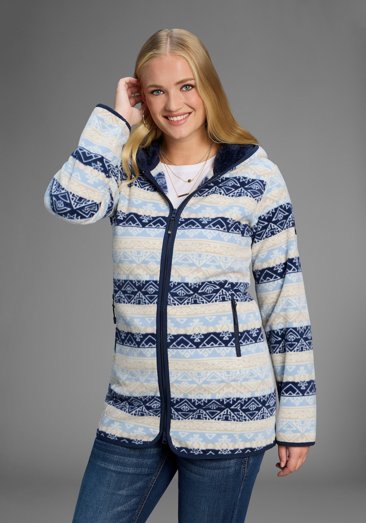 Fleecejacke - blau-woll weiß