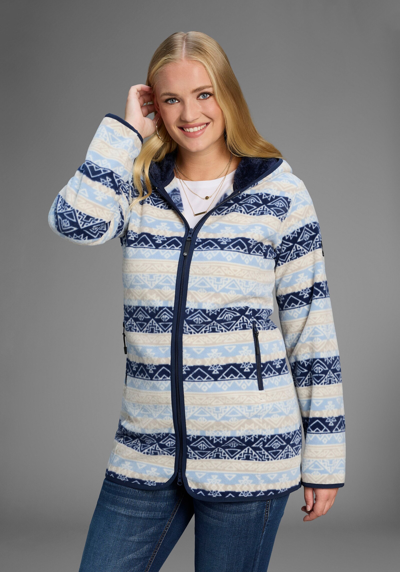 Polarino Fleecejacke - blau-woll weiß