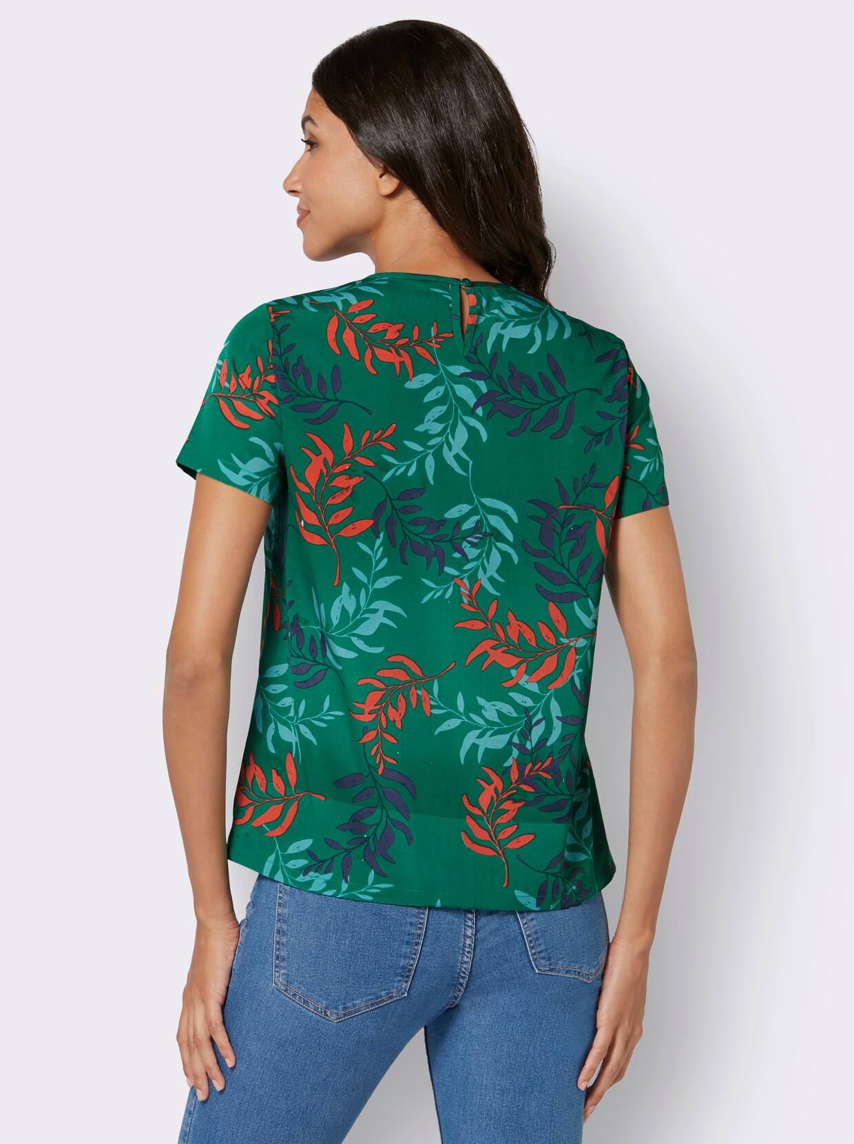 Blouse m. korte mouwen - groen geprint