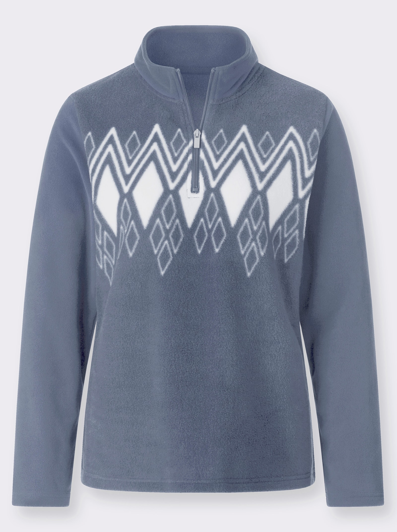 Fleeceshirt mit Norwegermuster - taubenblau-ecru