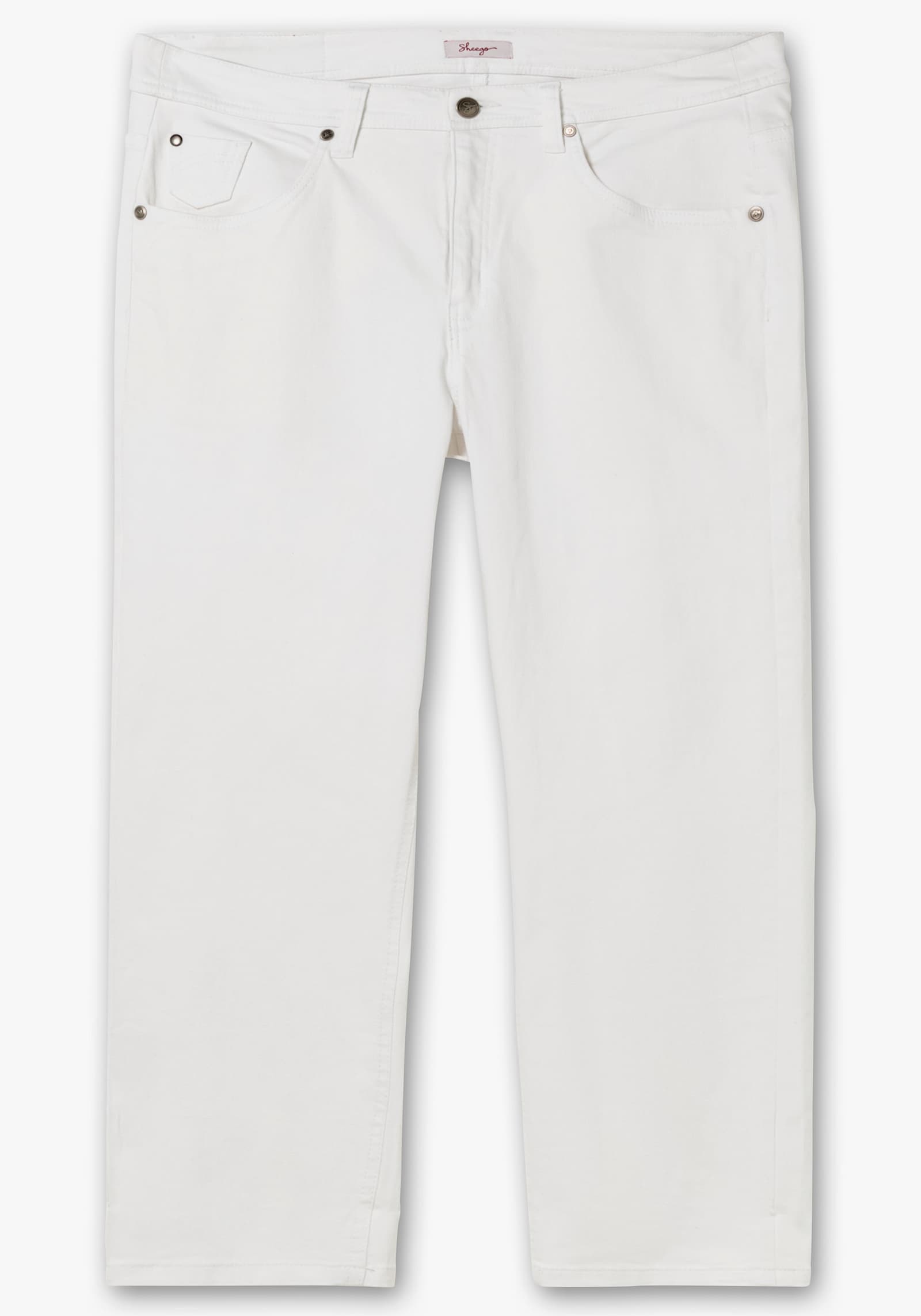 sheego 7/8-jeans in smal model, met contrastband - white denim