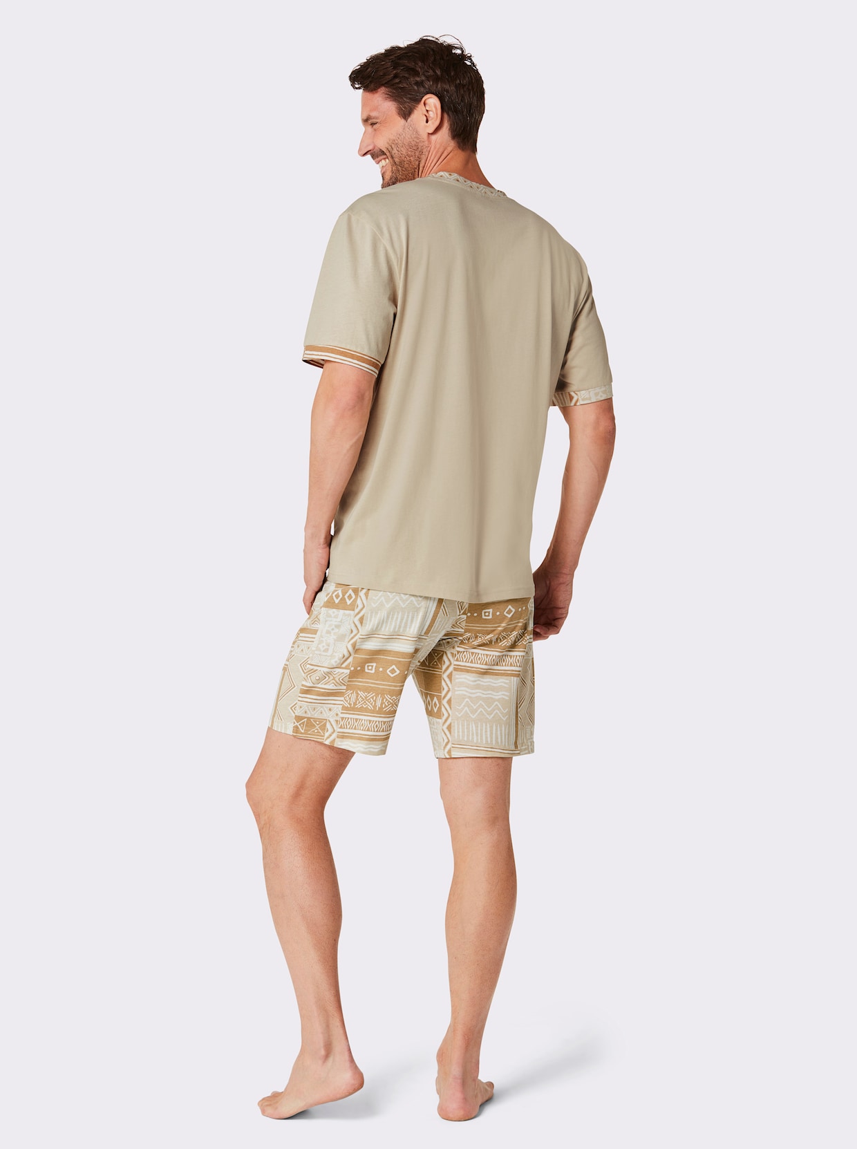 wäschepur men Shortys - ecru-sand-bedruckt + ecru-bleu-bedruckt