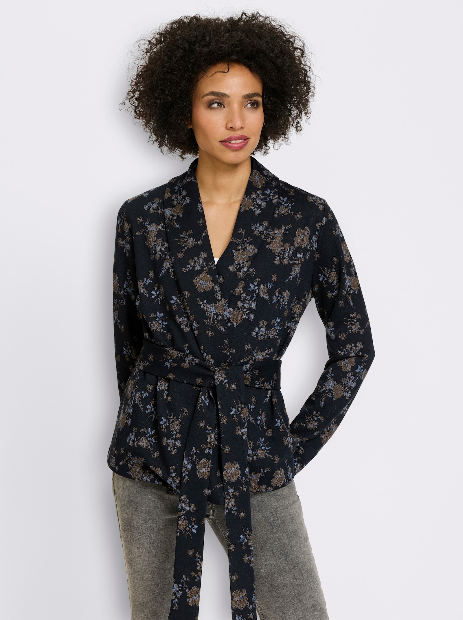 heine Shirtjacke mit Glanzgarn - marine-schoko-gemustert