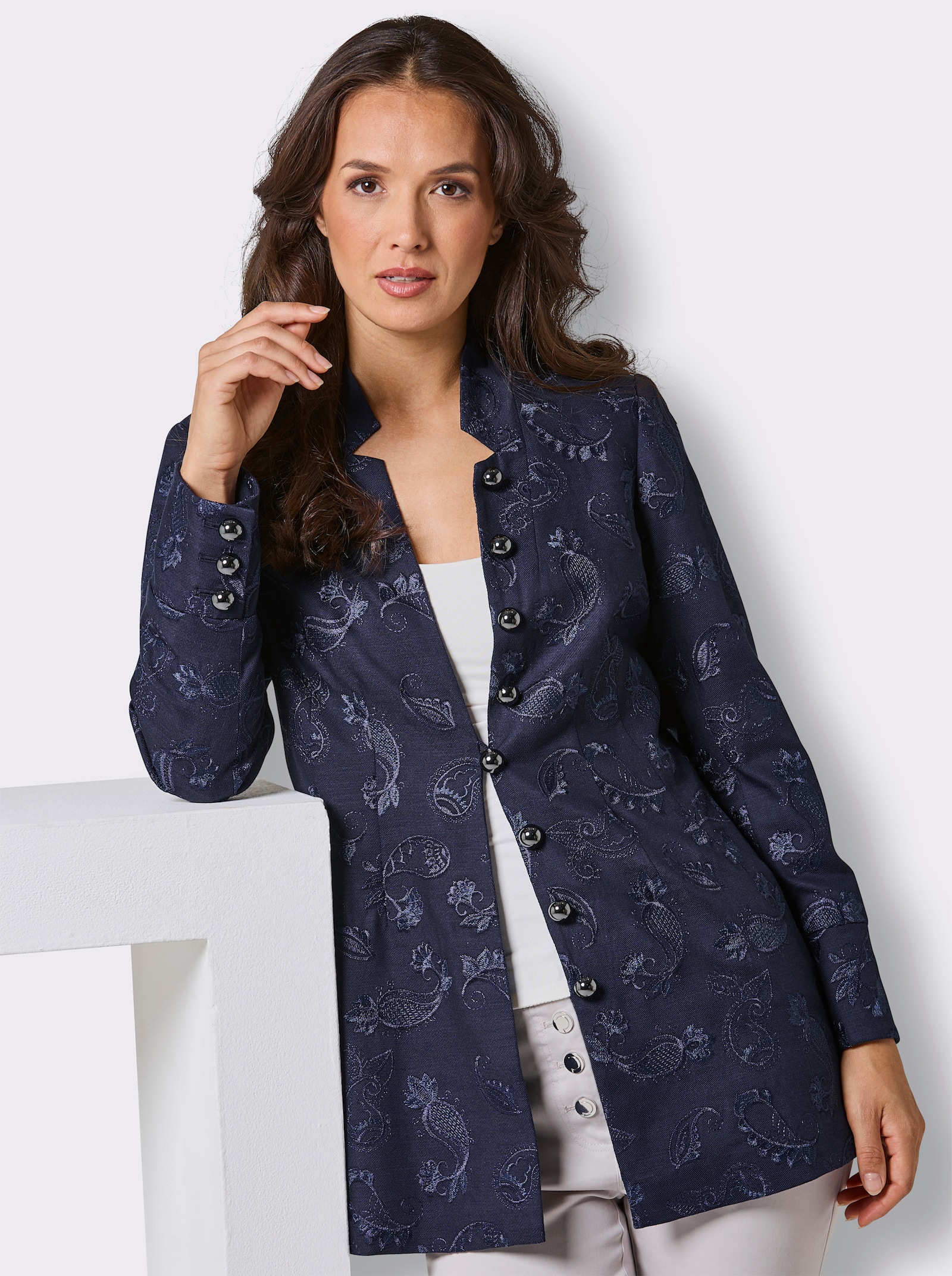 CREATION L PREMIUM Longblazer mit Paisley-Dessin - marine