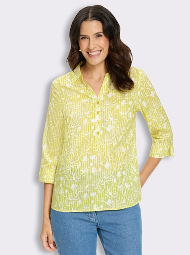 Druckbluse in Schlupfform - limone-ecru-gemustert