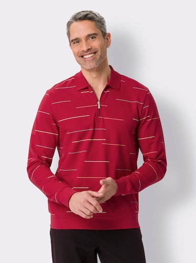 Sweatshirt im Ringel-Look - rot-bedruckt