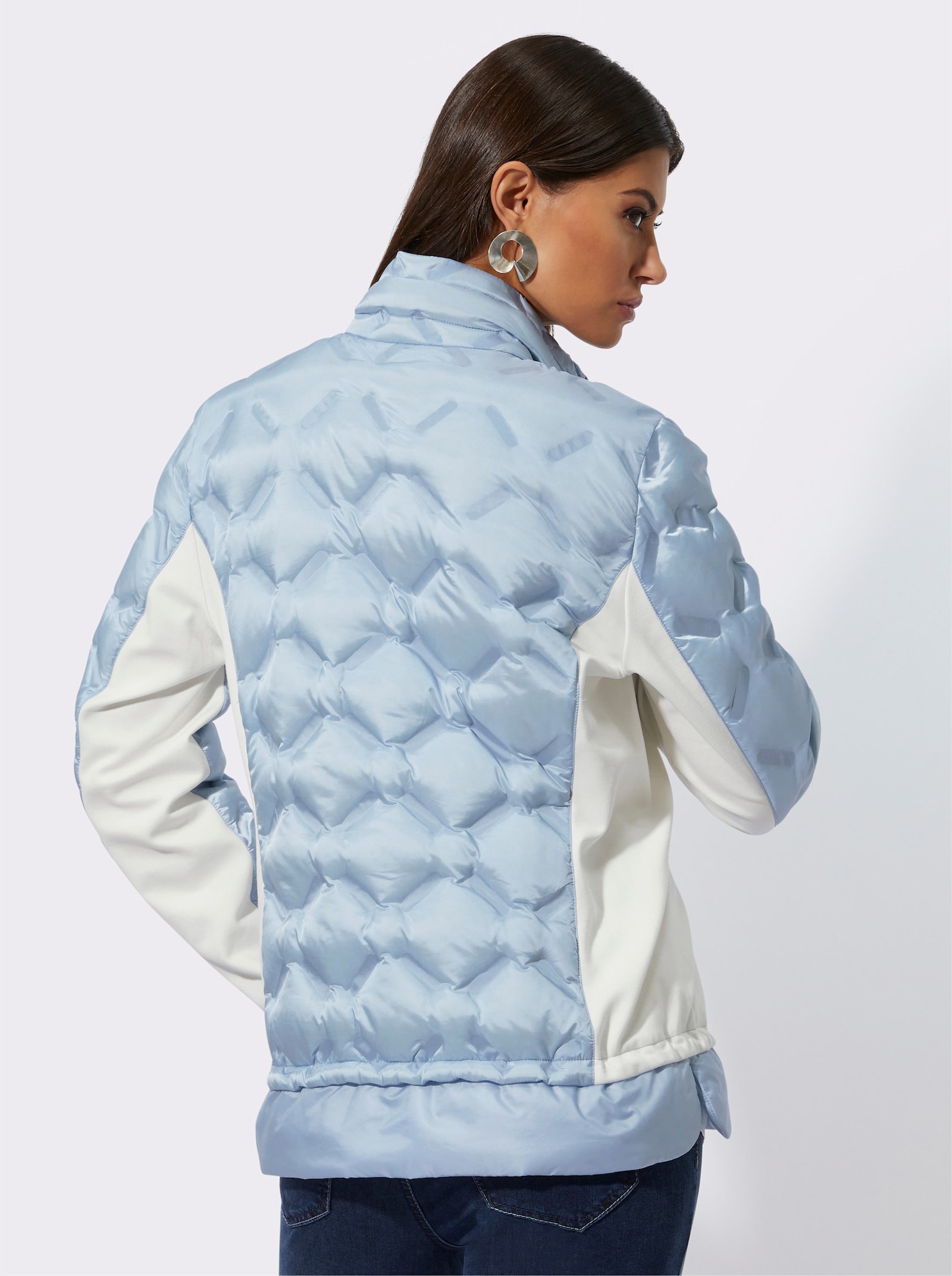 Licht donsjack met jersey-inzetten opzij - lichtblauw/ecru