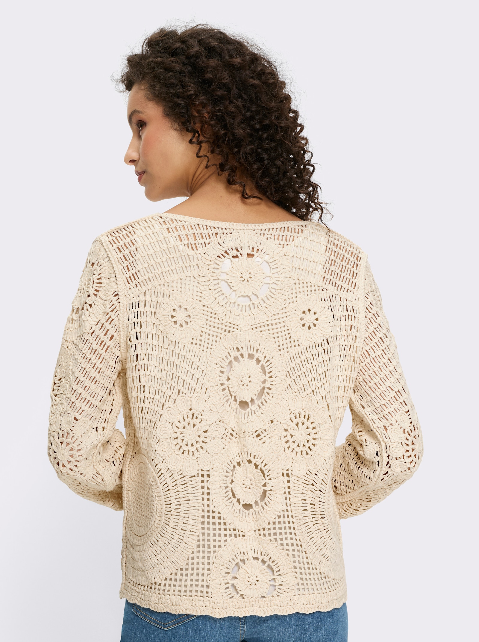 heine Ajourstrickjacke in Häkel-Optik - champagner