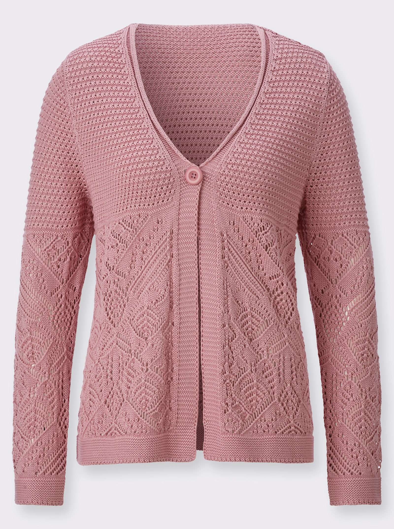 Ajourstrickjacke in Baumwoll-Viskose-Qualität - hortensie