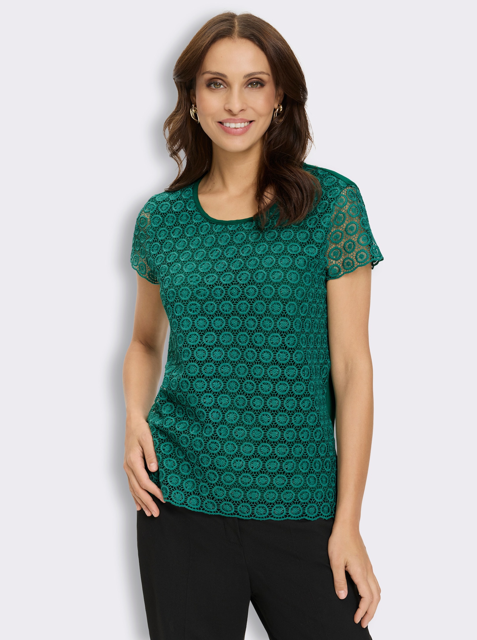 Spitzenshirt im Viskose-Mix - grün