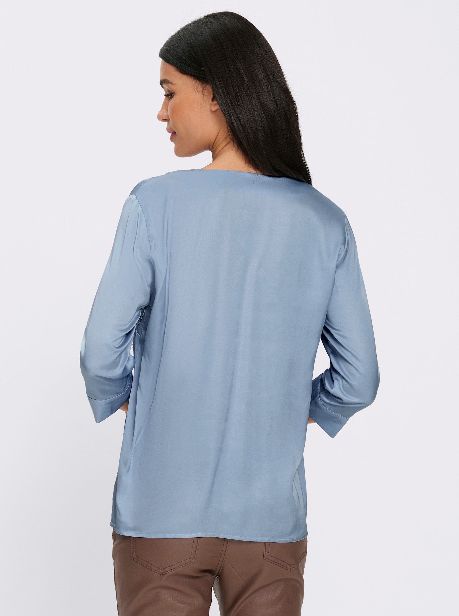 heine Satinbluse mit Glitzersteinchen - eisblau