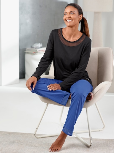 wäschepur Schlafanzugshirt mit Mesh-Details - schwarz