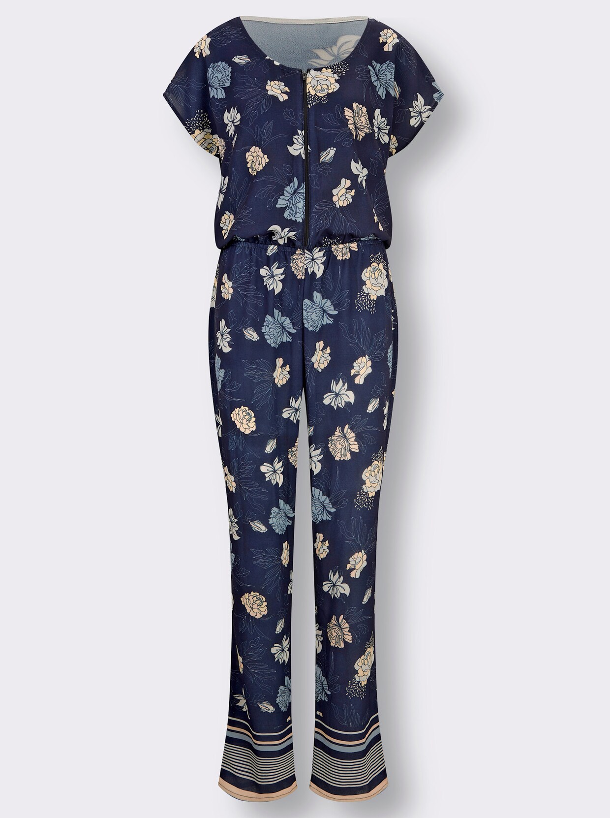 Jumpsuit - bleu-zitrone-bedruckt