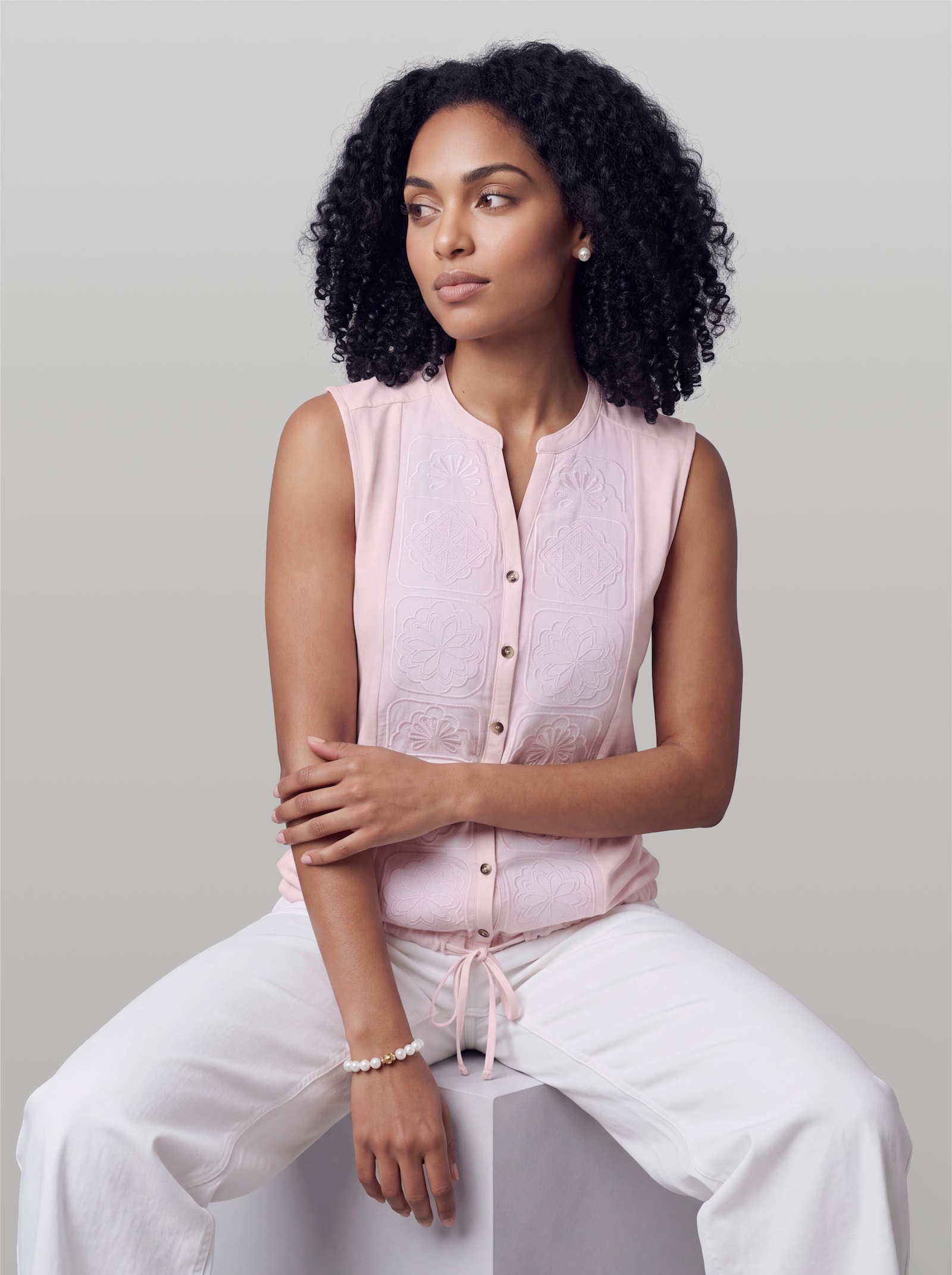 heine Blusenshirt mit Spitzeneinsatz - hellrosé