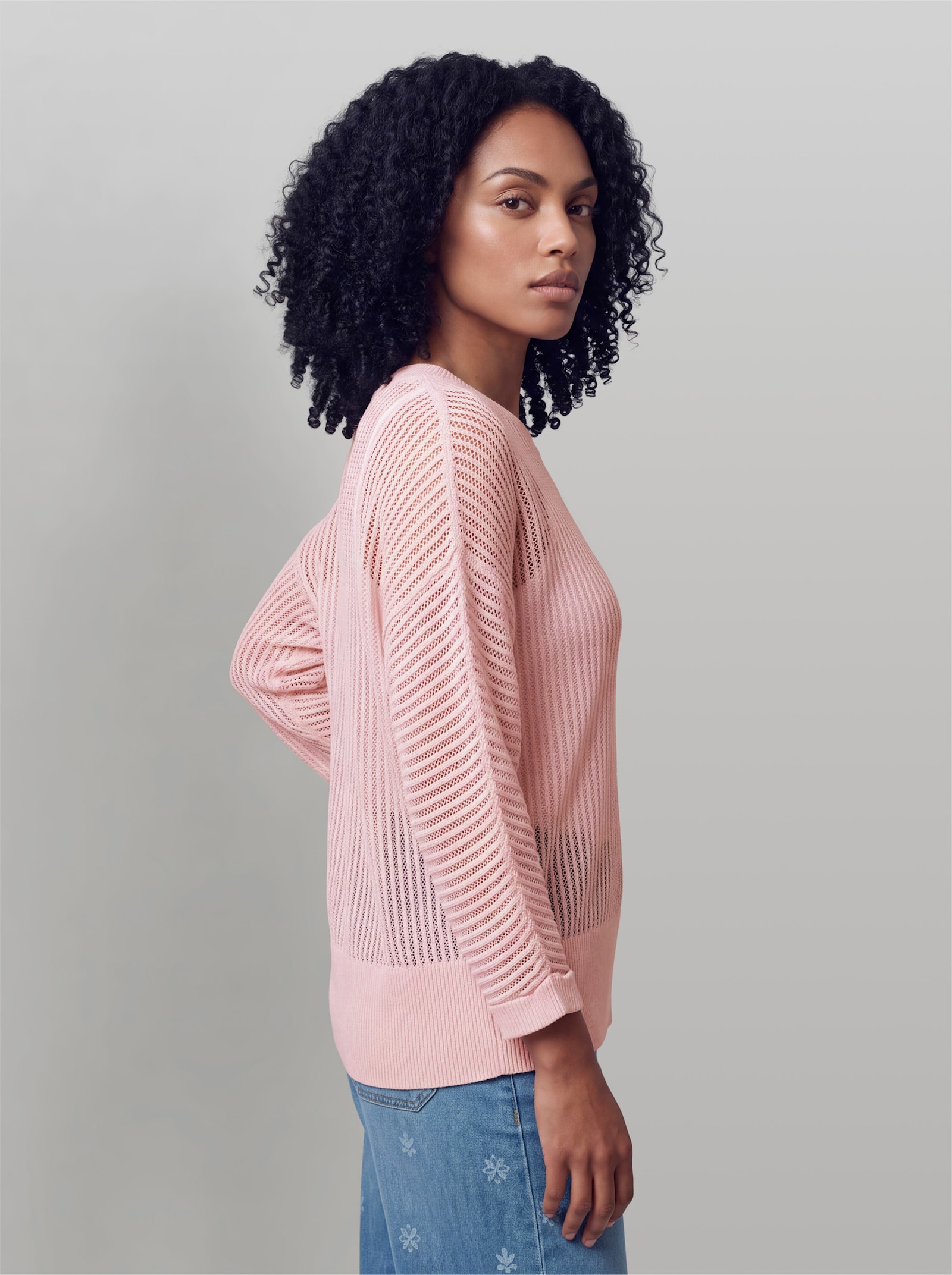 heine Ajourpullover mit weitem Ausschnitt - hellrosé