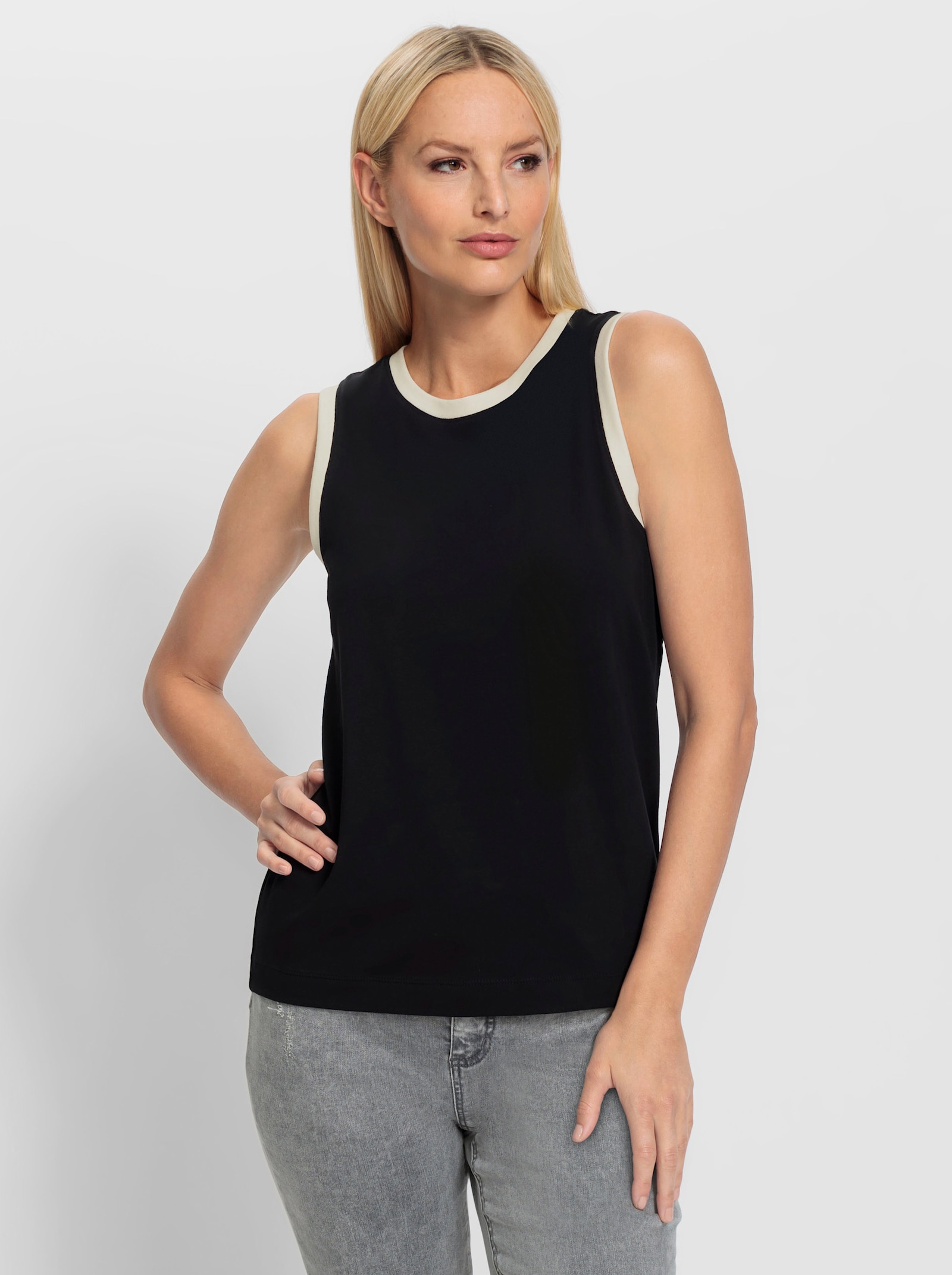 heine Shirttop mit Kontrastblenden - schwarz
