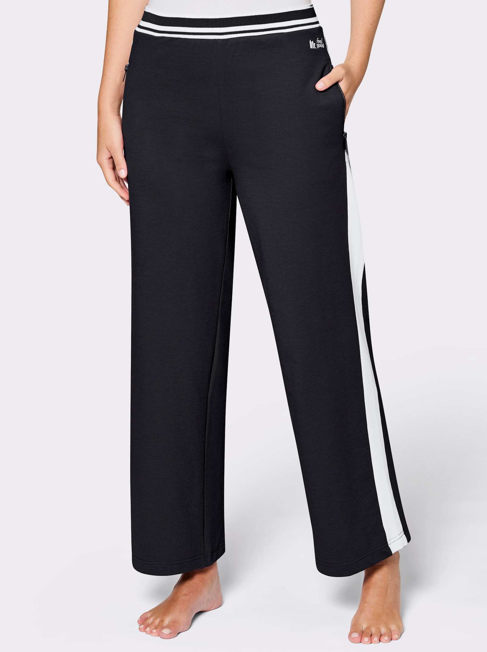 feel good Dehnbund-Hose mit Zippertaschen - schwarz-weiß