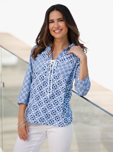 Druckbluse - himmelblau-marine-bedruckt