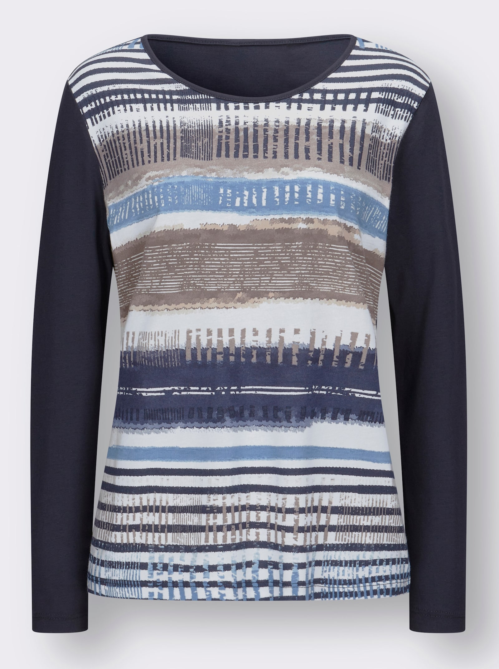 Langarmshirt mit grafischem Muster vorne - marine-gestreift