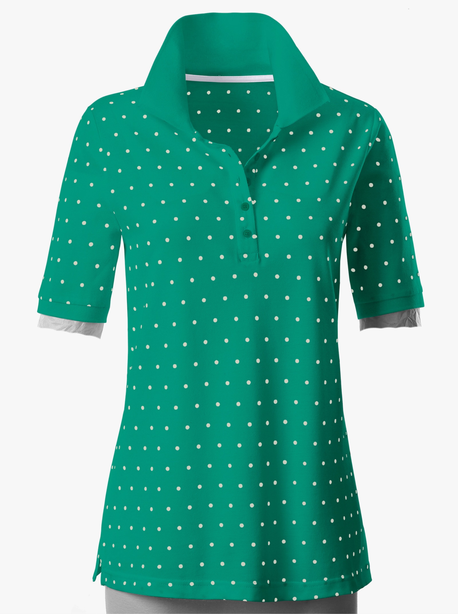 Poloshirt in stipjesdessin - smaragd gestippeld
