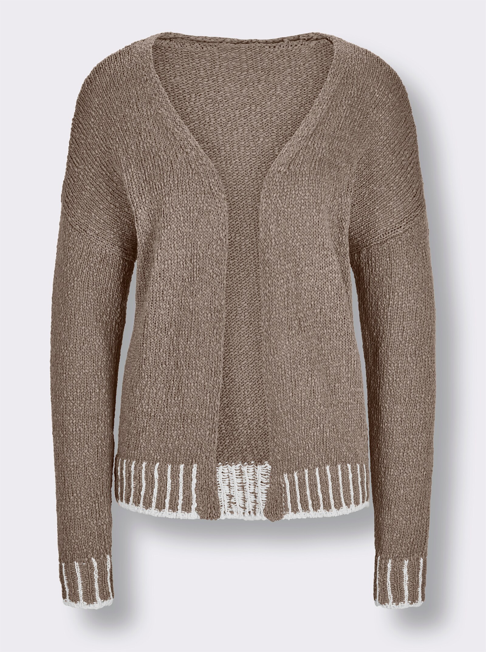 CREATION L PREMIUM Strickjacke mit Kontrast-Streifen - taupe