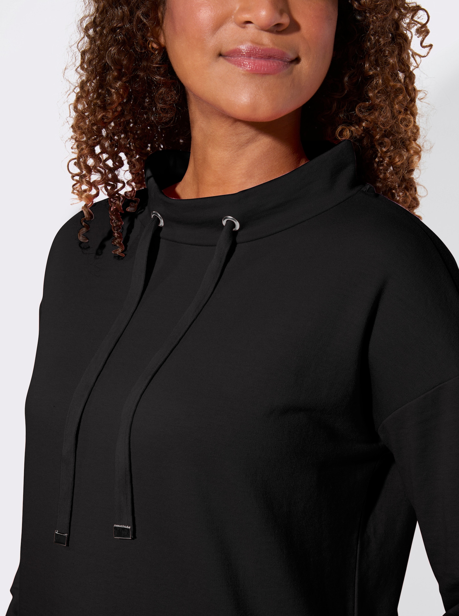 Sweatshirt mit Kordelzug - schwarz