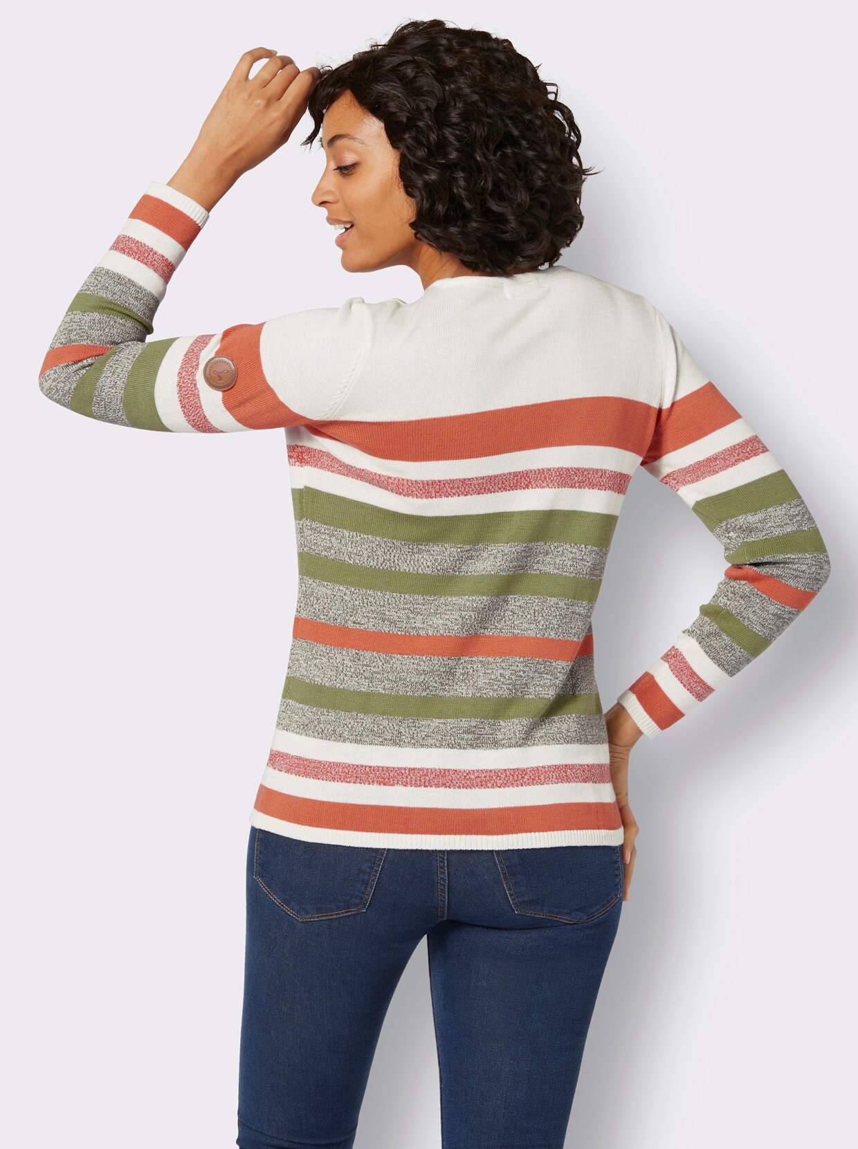 Pullover met lange mouwen - ecru/rietgroen gestreept