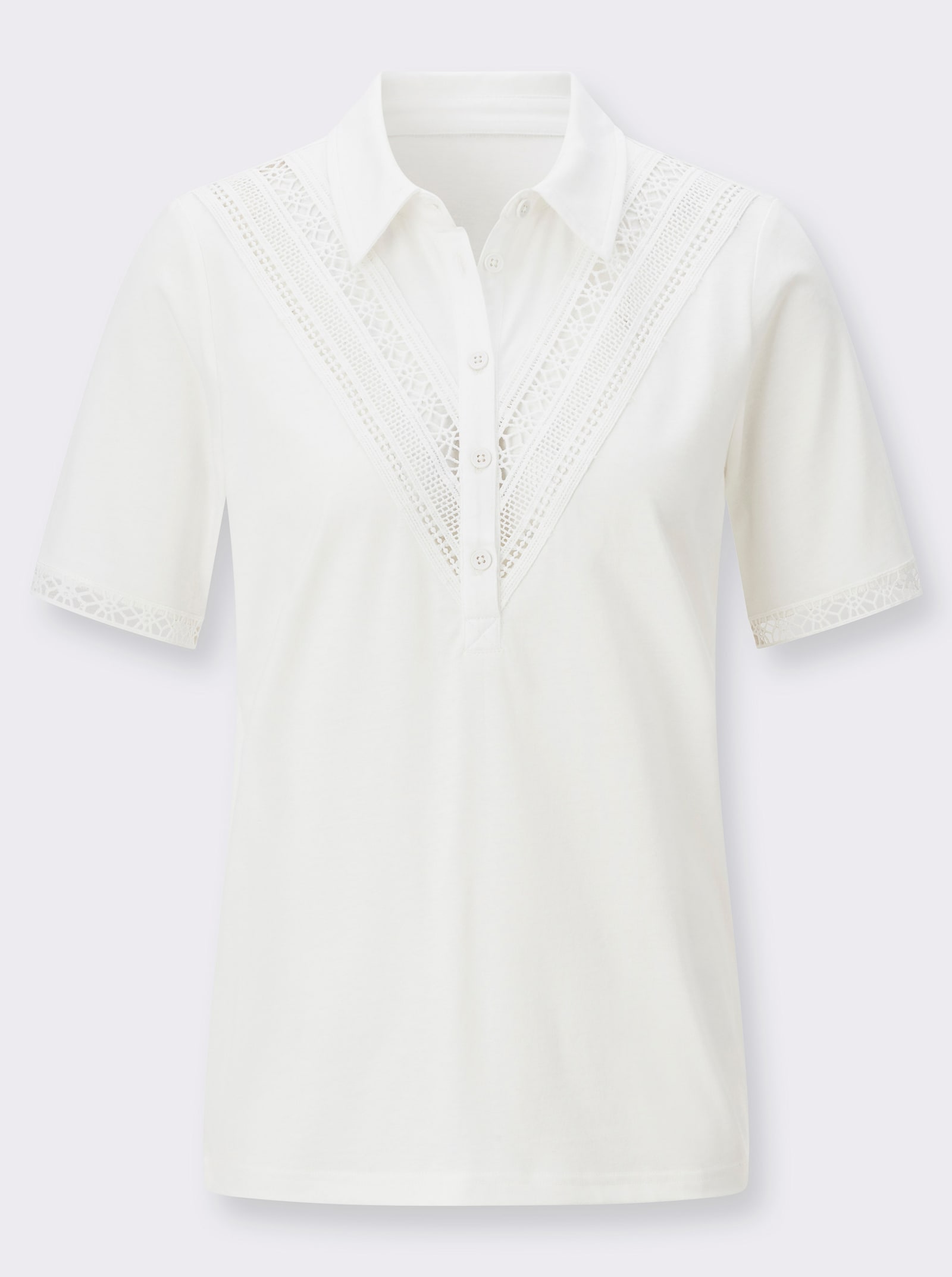 Poloshirt mit Spitzendetails - ecru