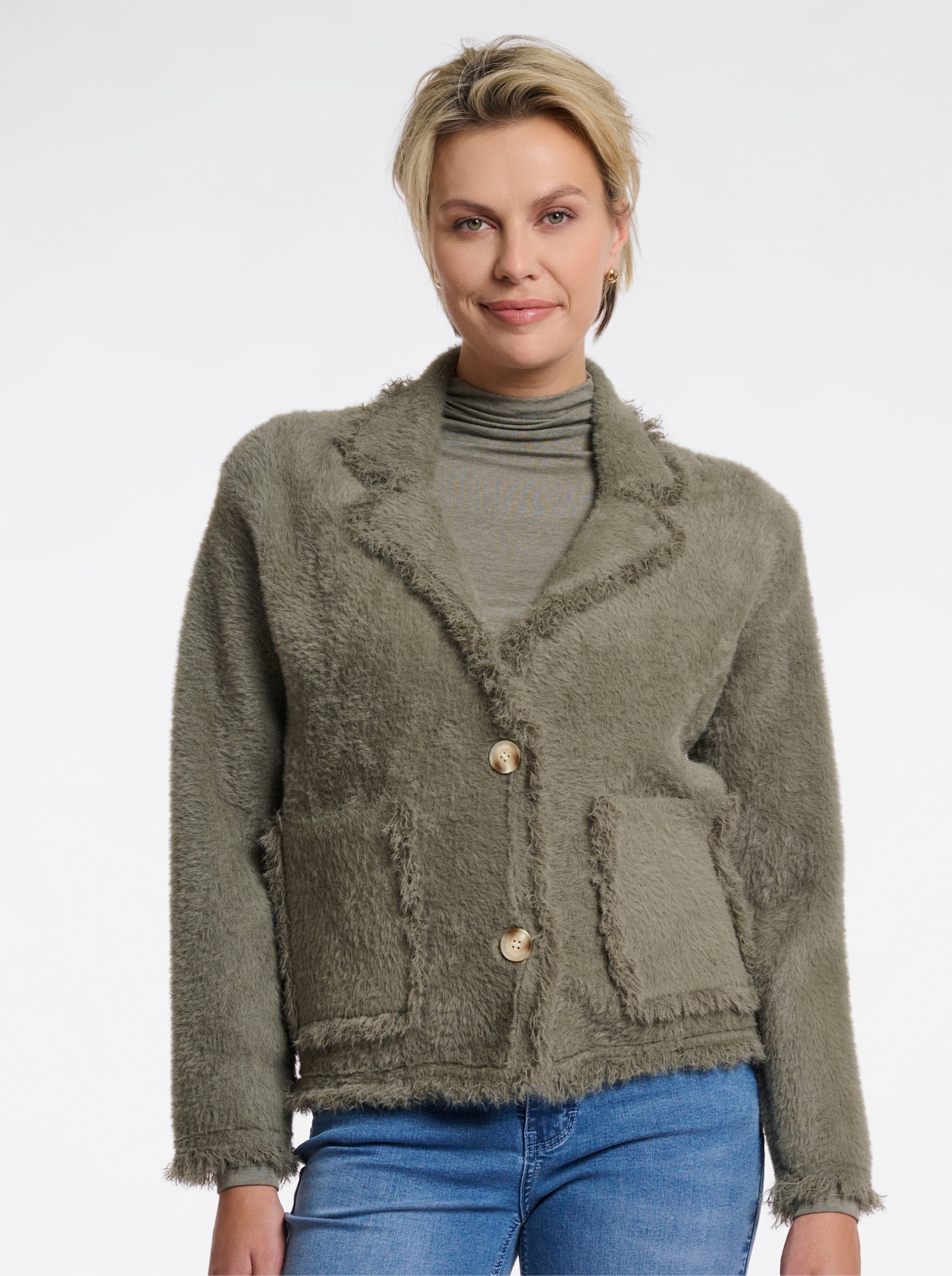 Rino & Pelle Strickjacke mit Effektgarn - khaki