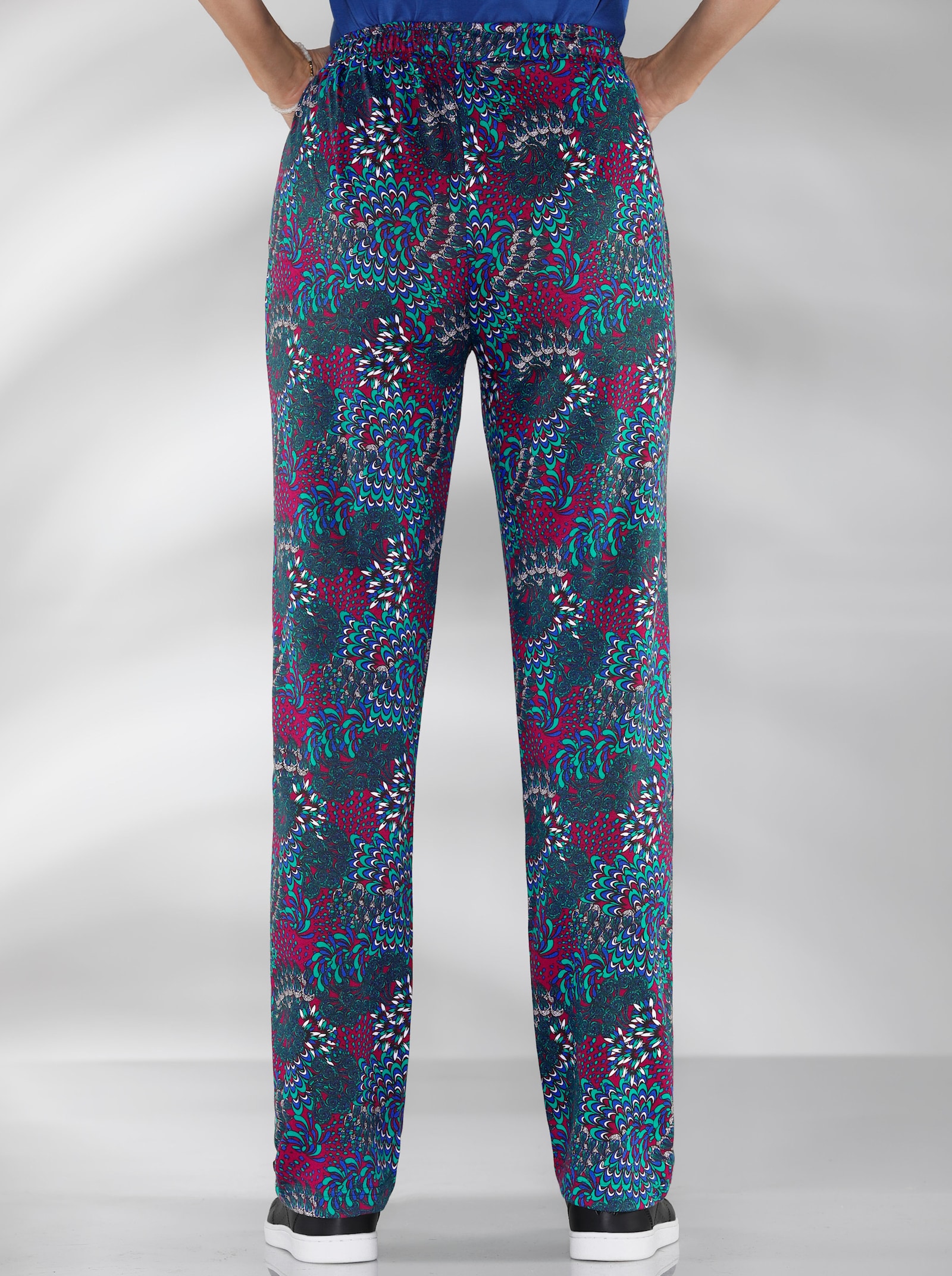 Jerseybroek met comfortband rondom - rood/groen gedessineerd