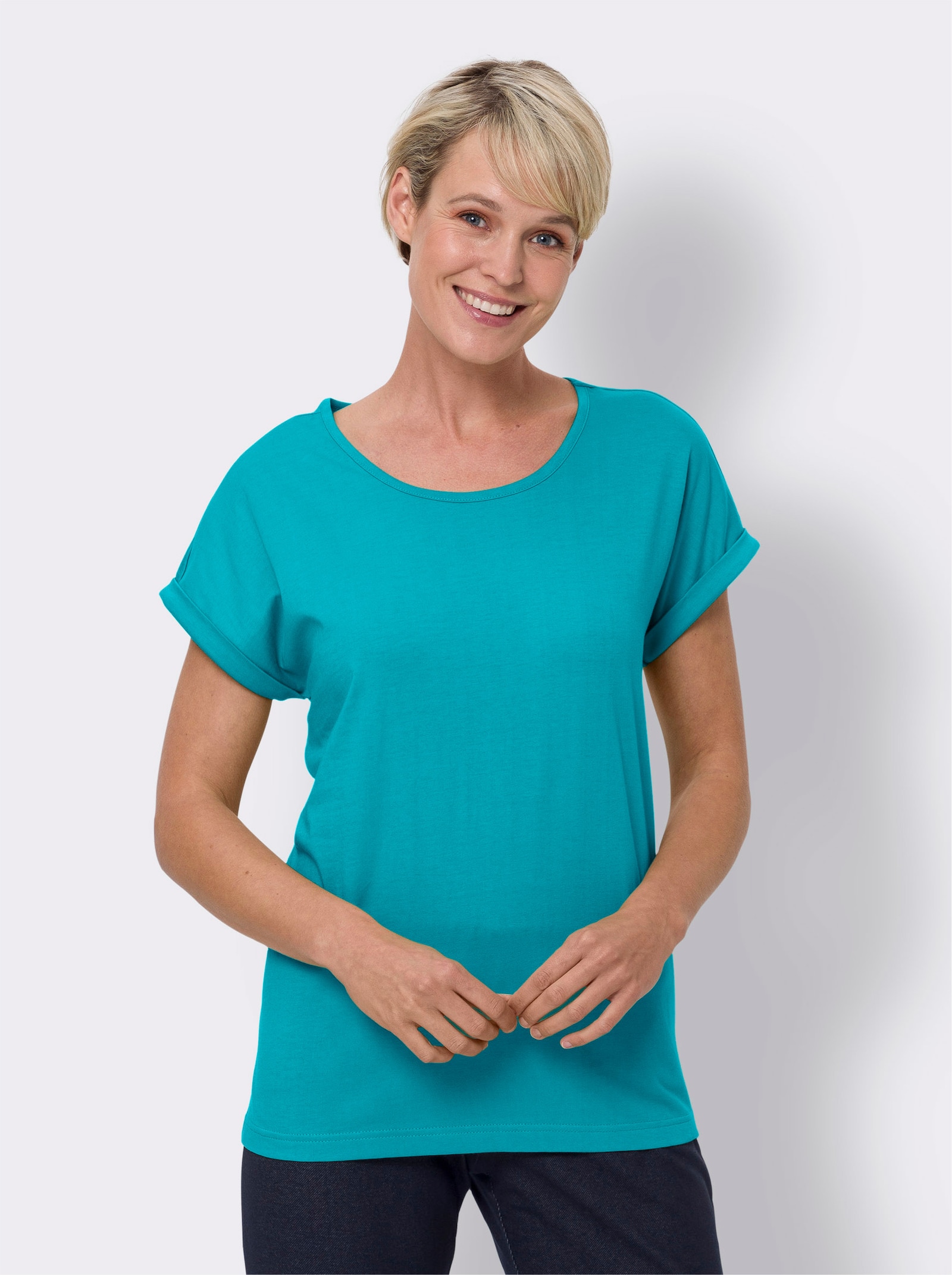 Kurzarmshirt in Jersey-Qualität - türkis