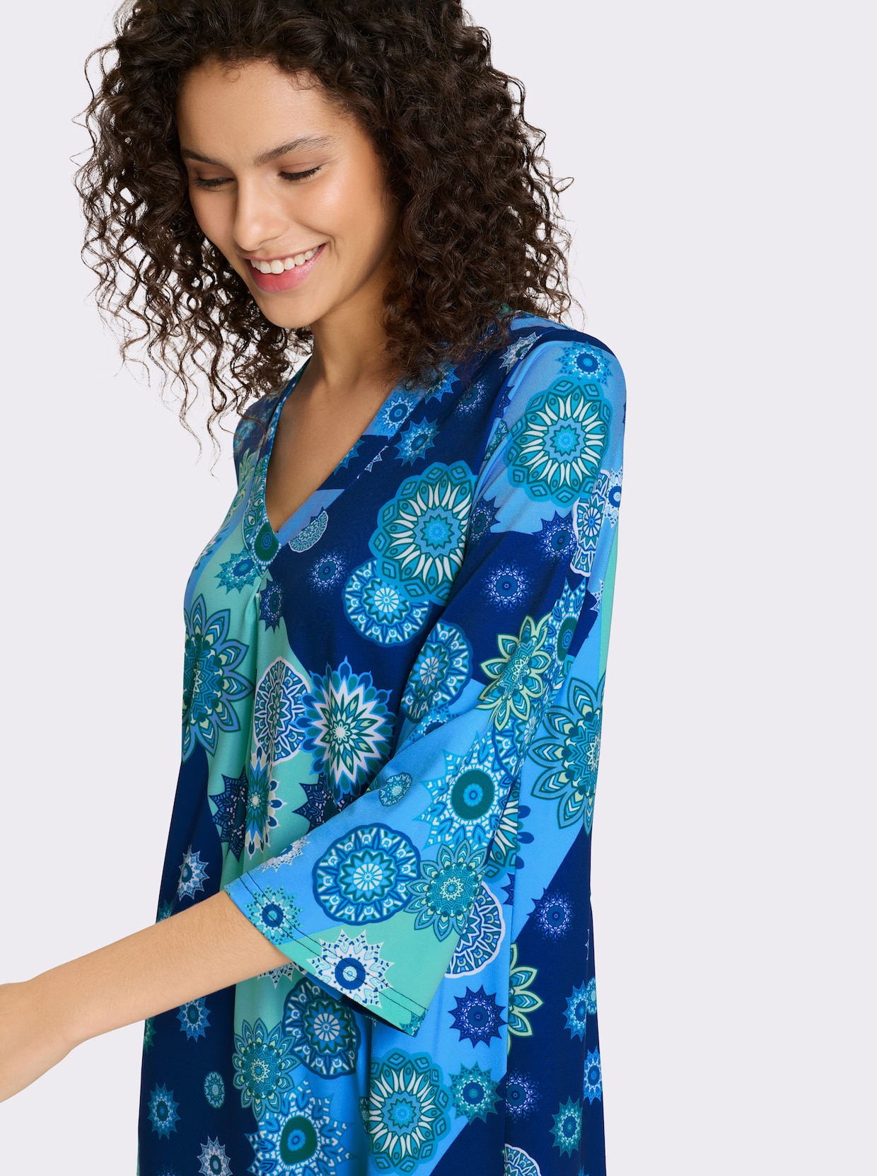 heine Jerseykleid - royalblau-grün-bedruckt