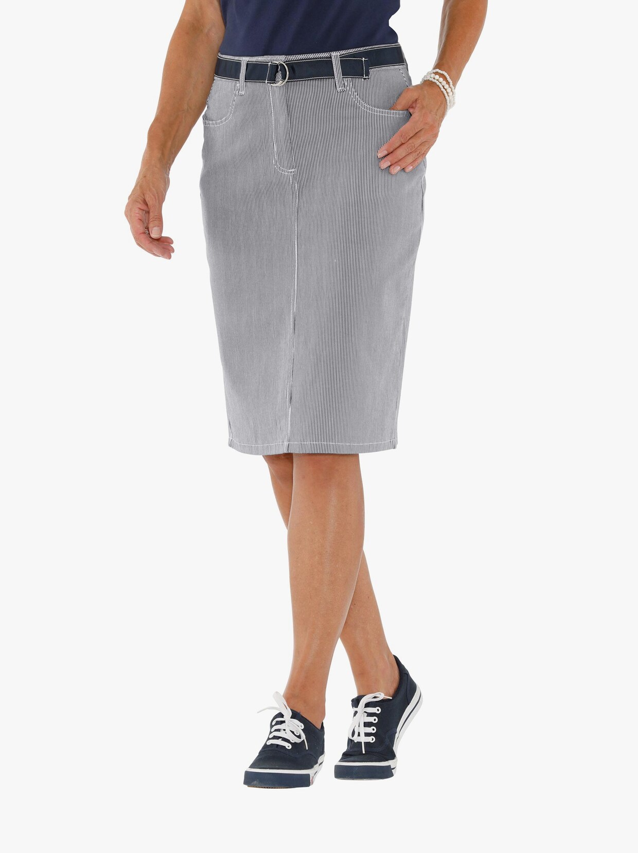 Jeans-Rock - marine-weiss-gestreift