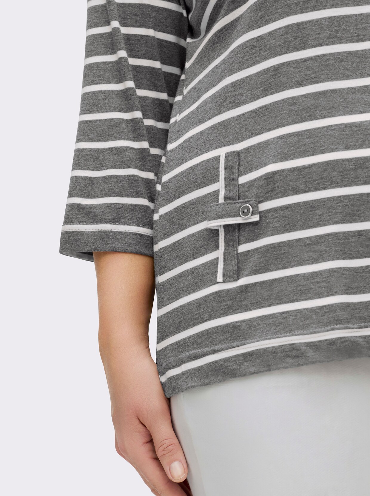3/4-Arm-Shirt mit 2 imitierten Taschen - grau-blau-gestreift