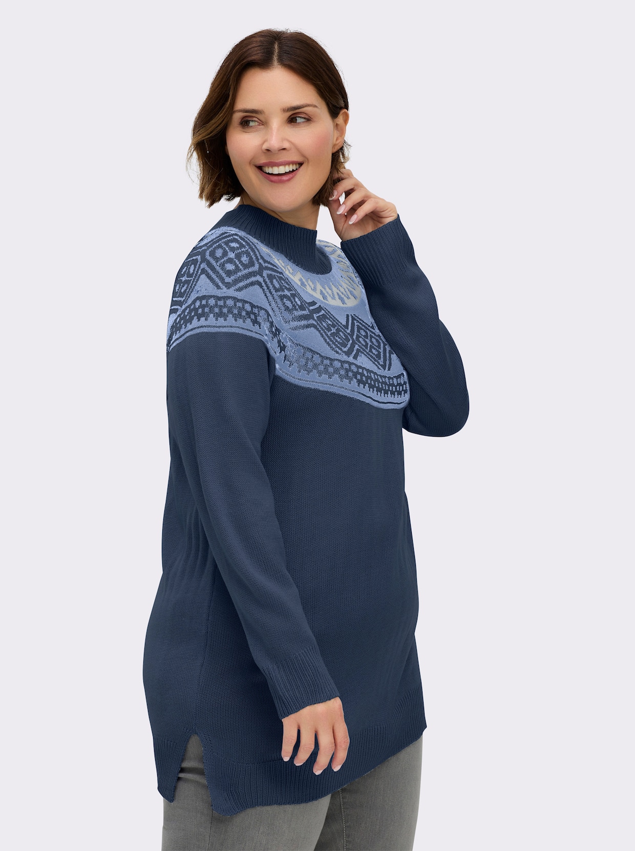 Longpullover mit Norwegermuster - dunkelblau-bleu