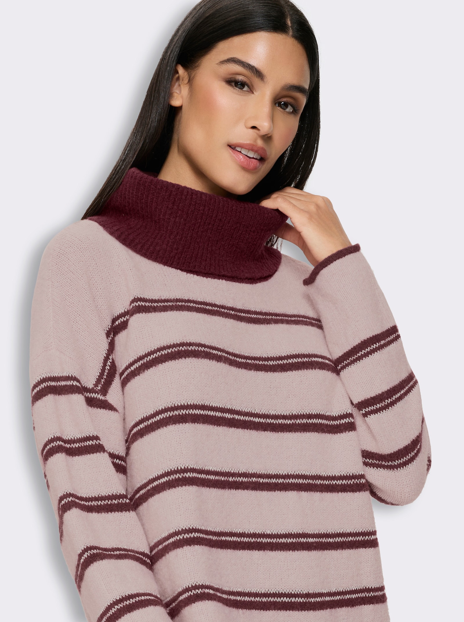 heine Rollkragenpullover mit Effektgarn - rosé-bordeaux-geringelt